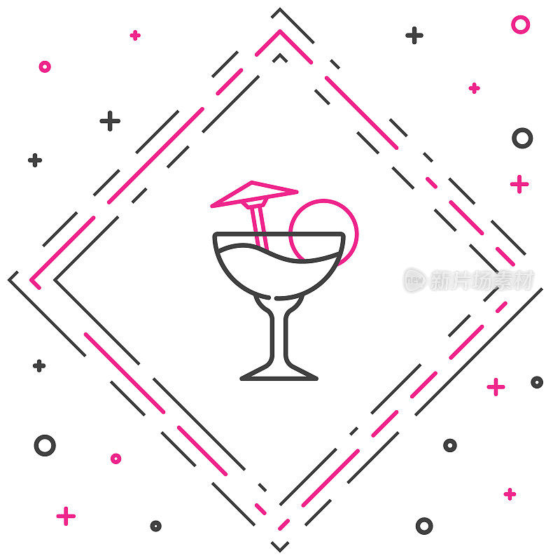 Line Cocktail and alcohol drink with umbrella icon isolated on white background. Colorful outline concept. Vector